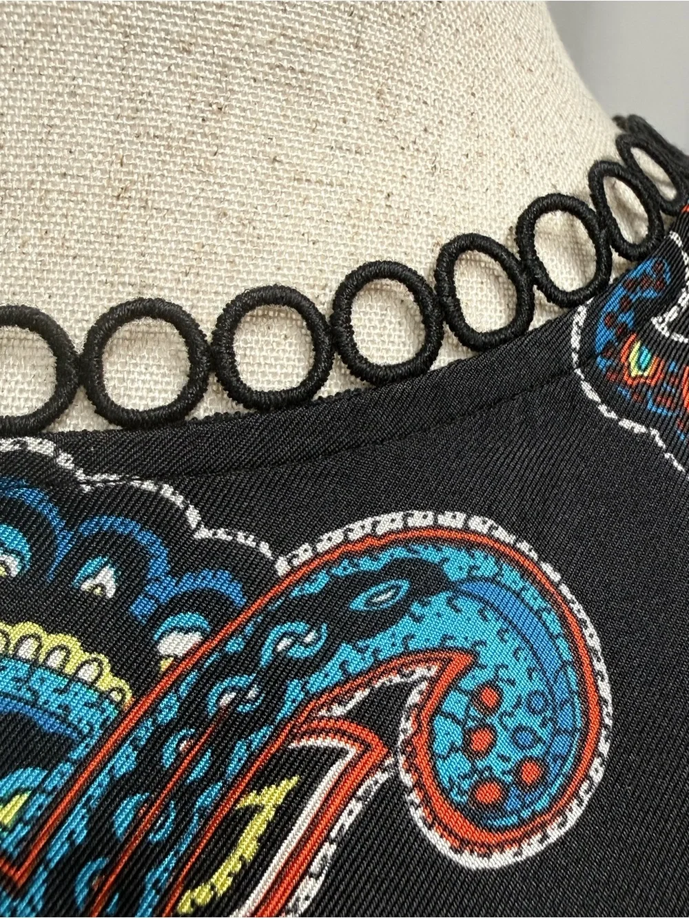 J. Crew 100% Black Paisley-Print Long Sleeve Blouse Scallop Trim